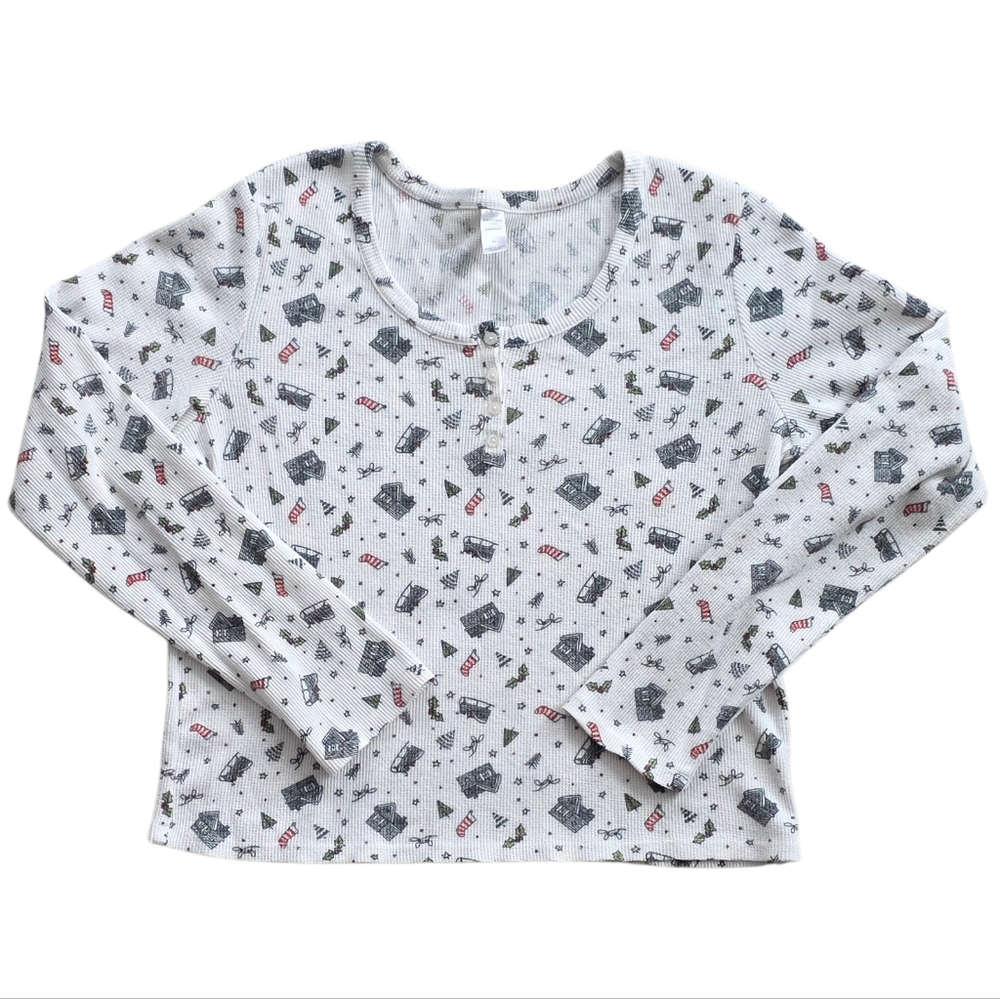 Arizona XL Festive White Thermal Henley‎ Sleep Top